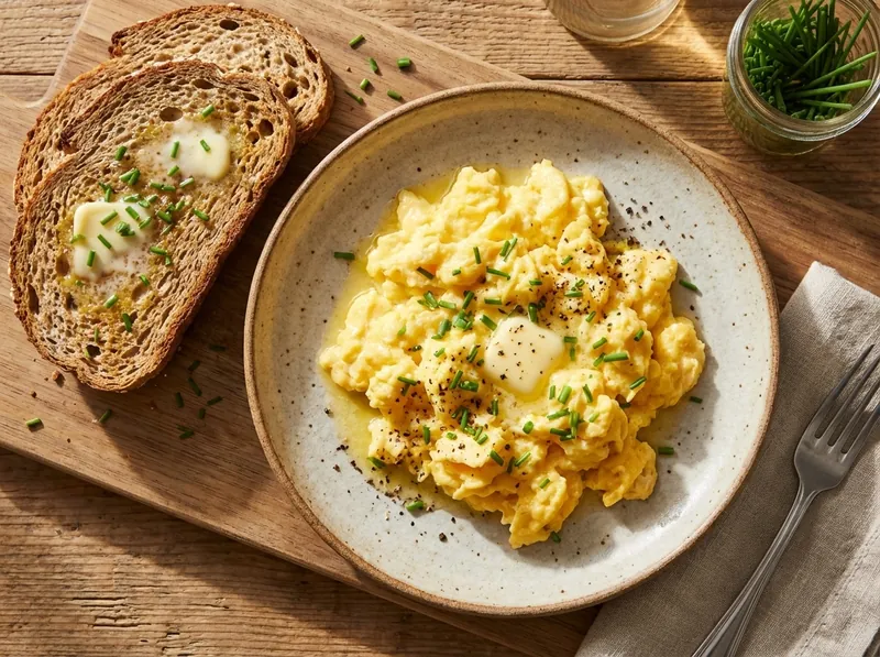 Whole-grain toast and scrambled eggs